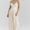 Marcella ivoorkleurige georgette maxi-jurk met plooien