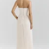 Marcella ivoorkleurige georgette maxi-jurk met plooien
