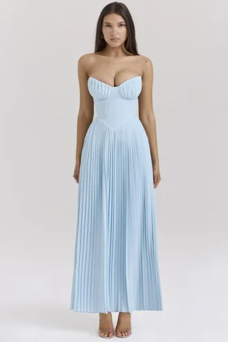 Marcella Ocean Blue geplooide maxi-jurk