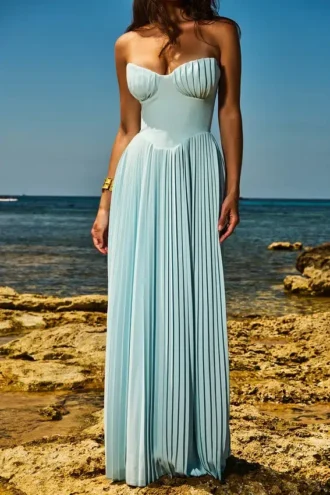 Marcella Ocean Blue geplooide maxi-jurk
