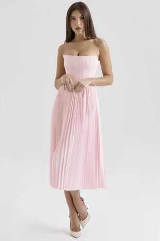 Marci Roze geplooide midi-korsettenjurk
Marci Roze geplooide midi-korsettenjurk
