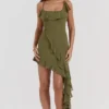 Marcia Olive mini-jurk met ruches