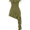 Marcia Olive mini-jurk met ruches