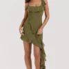 Marcia Olive mini-jurk met ruches