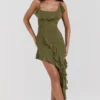 Marcia Olive mini-jurk met ruches