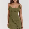 Marcia Olive mini-jurk met ruches