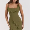 Marcia Olive mini-jurk met ruches