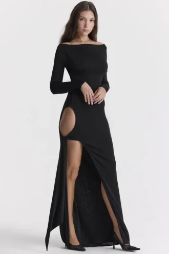 Marella zwarte maxi-jurk met uitsnijdingen