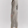 Margo grijze velours doorschijnende gestreepte midirok
