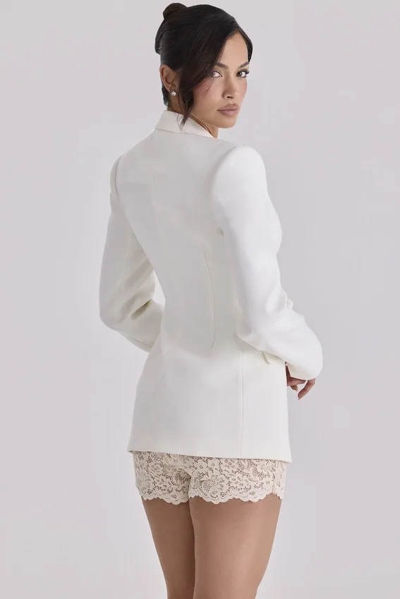 Margot Vintage ivoorkleurige mini-Shorts van geribbeld kant
