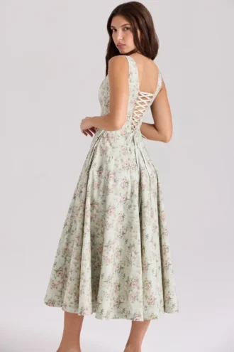 Mariabella Midi-jurk van katoen met salie-bloemenprint
