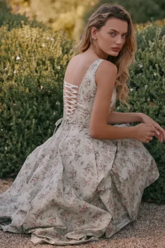 Mariabella Midi-jurk van katoen met salie-bloemenprint