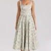 Mariabella Midi-jurk van katoen met salie-bloemenprint