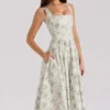 Mariabella Midi-jurk van katoen met salie-bloemenprint