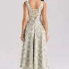 Mariabella Midi-jurk van katoen met salie-bloemenprint