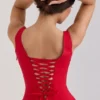 Mariabella rode stretch katoenen midi-zomerjurk