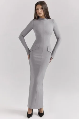 Marie-Louise Lichtgrijze Bodycon Maxi-jurk