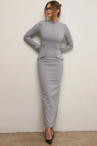Marie-Louise Lichtgrijze Bodycon Maxi-jurk