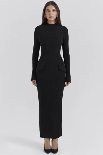 Marie-Louise zwarte maxi-jurk met col