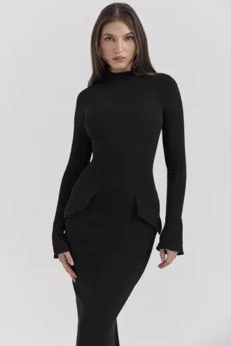 Marie-Louise zwarte maxi-jurk met col