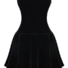 Marilla zwarte fluwelen strapless jurk