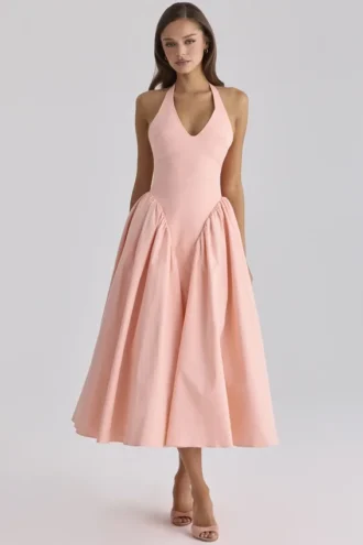 Marilyn Peach katoenen halternek midi-zomerjurk
