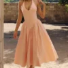 Marilyn Peach katoenen halternek midi-zomerjurk