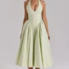 Marilyn Pistachio katoenen halter midi-zomerjurk