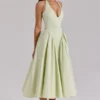 Marilyn Pistachio katoenen halter midi-zomerjurk