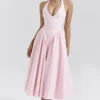 Marilyn Strawberry Shortcake Gingham Halter Midi Zomerjurk