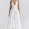 Marilyn witte katoenen halter midi-zomerjurk