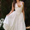 Marilyn witte katoenen halter midi-zomerjurk
