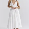 Marilyn witte katoenen halter midi-zomerjurk