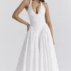 Marilyn witte katoenen halter midi-zomerjurk
