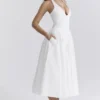 Marilyn witte katoenen halter midi-zomerjurk
