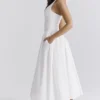Marilyn witte katoenen halter midi-zomerjurk