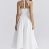 Marilyn witte katoenen halter midi-zomerjurk