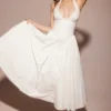 Marilyn witte katoenen halter midi-zomerjurk