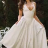 Marilyn witte katoenen halter midi-zomerjurk