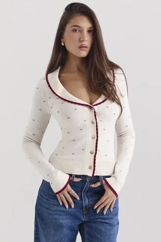 Marla ivoorkleurig vest met kasjmiermix en afwerking