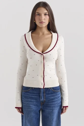 Marla ivoorkleurig vest met kasjmiermix en afwerking