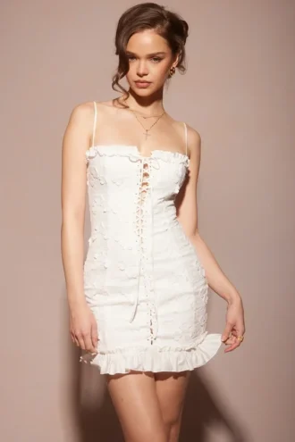 Marlene witte katoenen mini-jurk met broderie anglaise