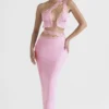 Mathilda roze maxi-rok met kanten rand