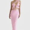 Mathilda roze maxi-rok met kanten rand