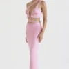 Mathilda roze maxi-rok met kanten rand