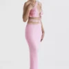 Mathilda roze maxi-rok met kanten rand