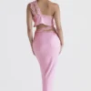 Mathilda roze maxi-rok met kanten rand