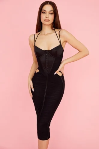 Maya Zwarte midi-jurk met ruches