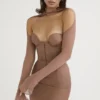 Mayara Mocha gestructureerd mini-korsetjurkje