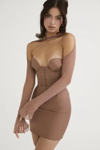 Mayara Mocha gestructureerd mini-korsetjurkje